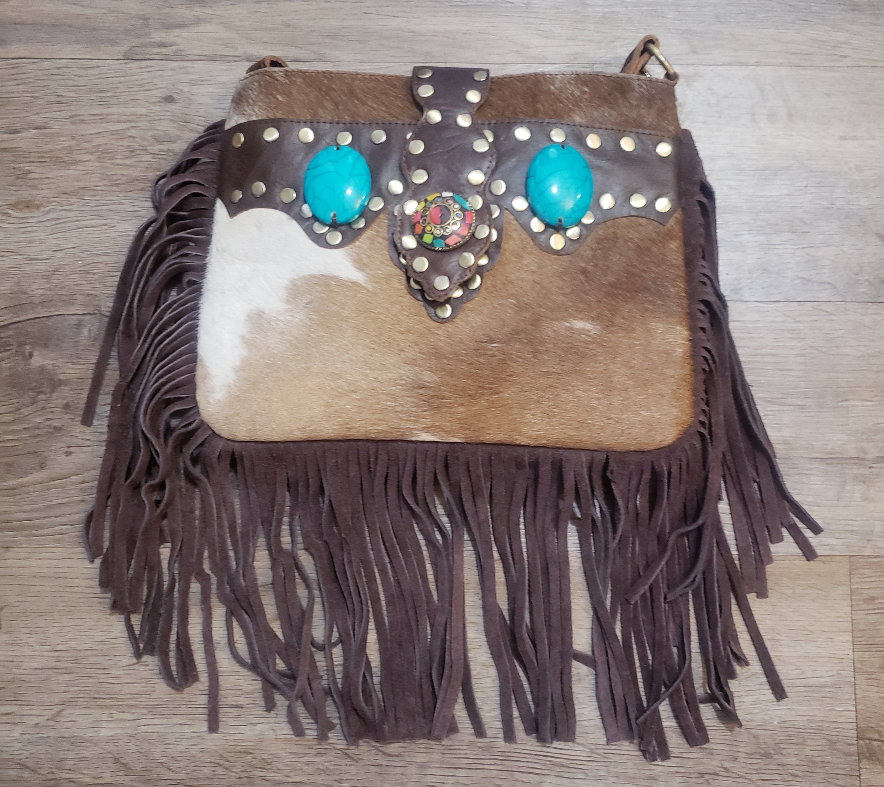 Turquoise Chateau and Cowhide Crossbody Purse | MoonStruck Leather  Concealed Carry Purses